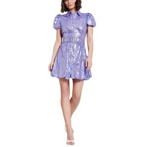 One33 Social Purple Cocktail Dress Sequined Belted Fit and Flare Mini Size 10